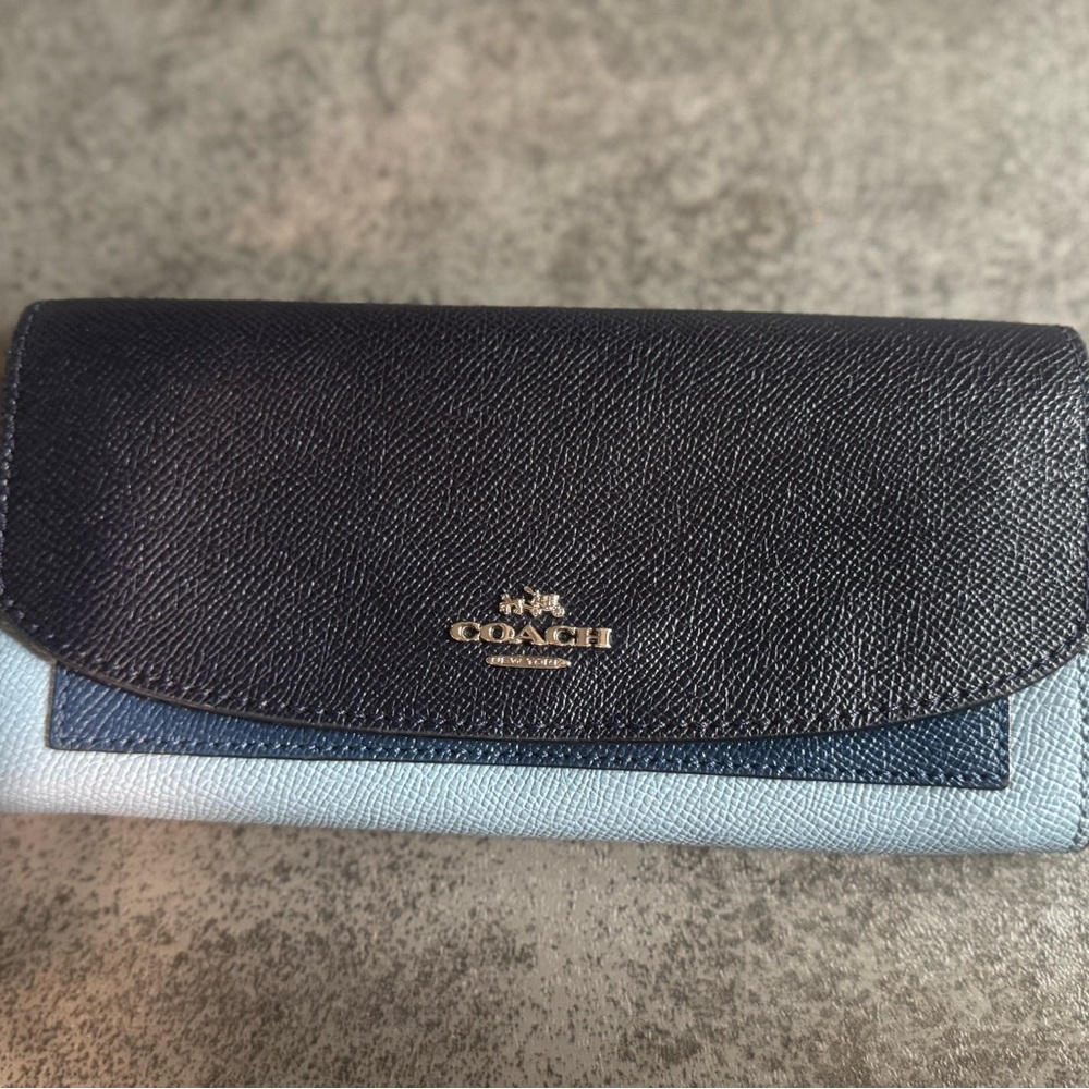 Coach Two-Tone Leather Continental Wallet - Navy & Light Blue& Medium Blue